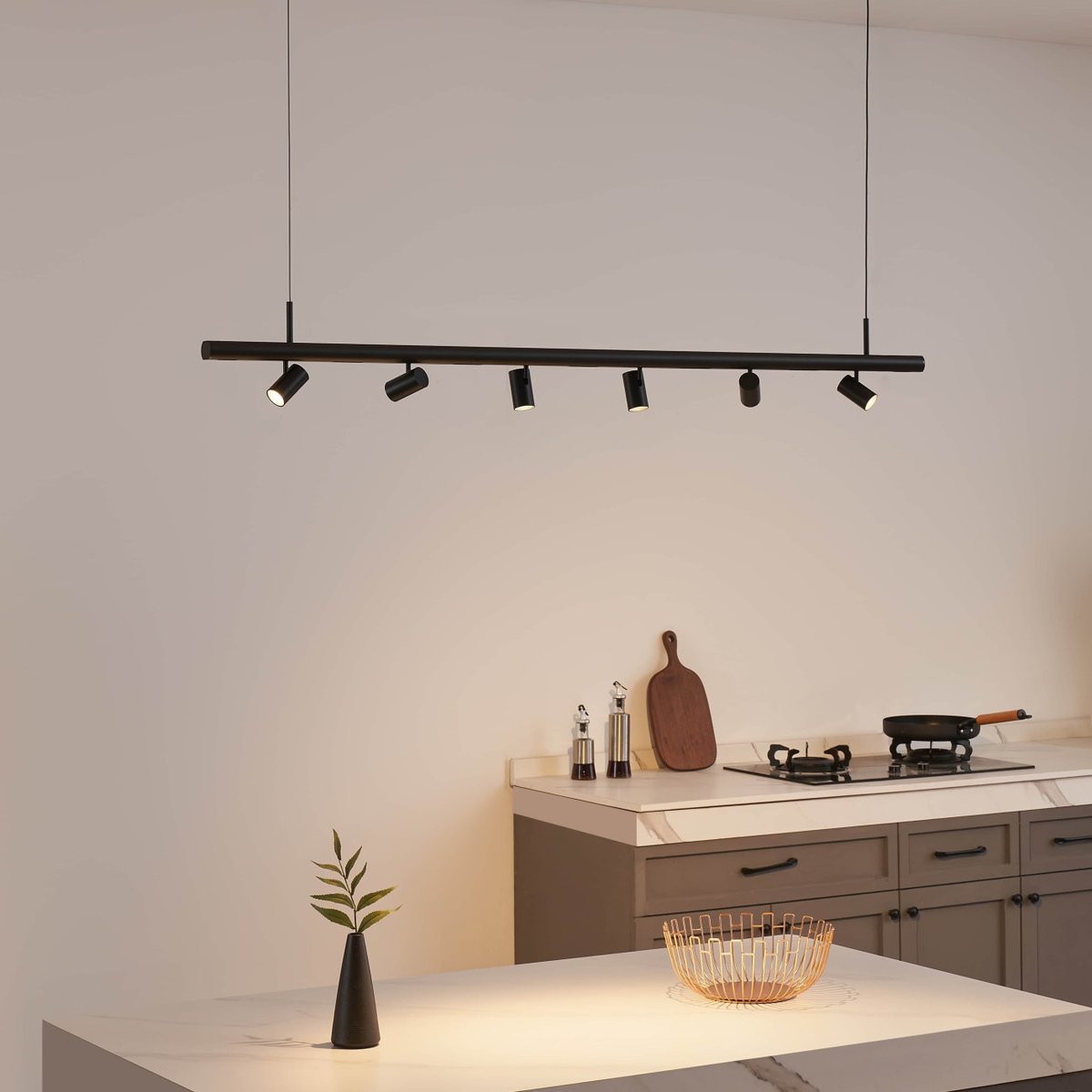 Suspension 6 spots LED orientables - LYNE noir, KOSILUM