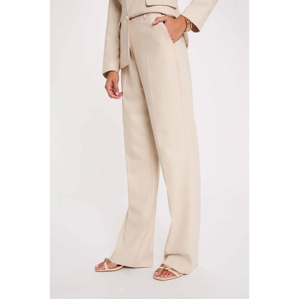 Pantalon droit taille haute beige, MORGAN