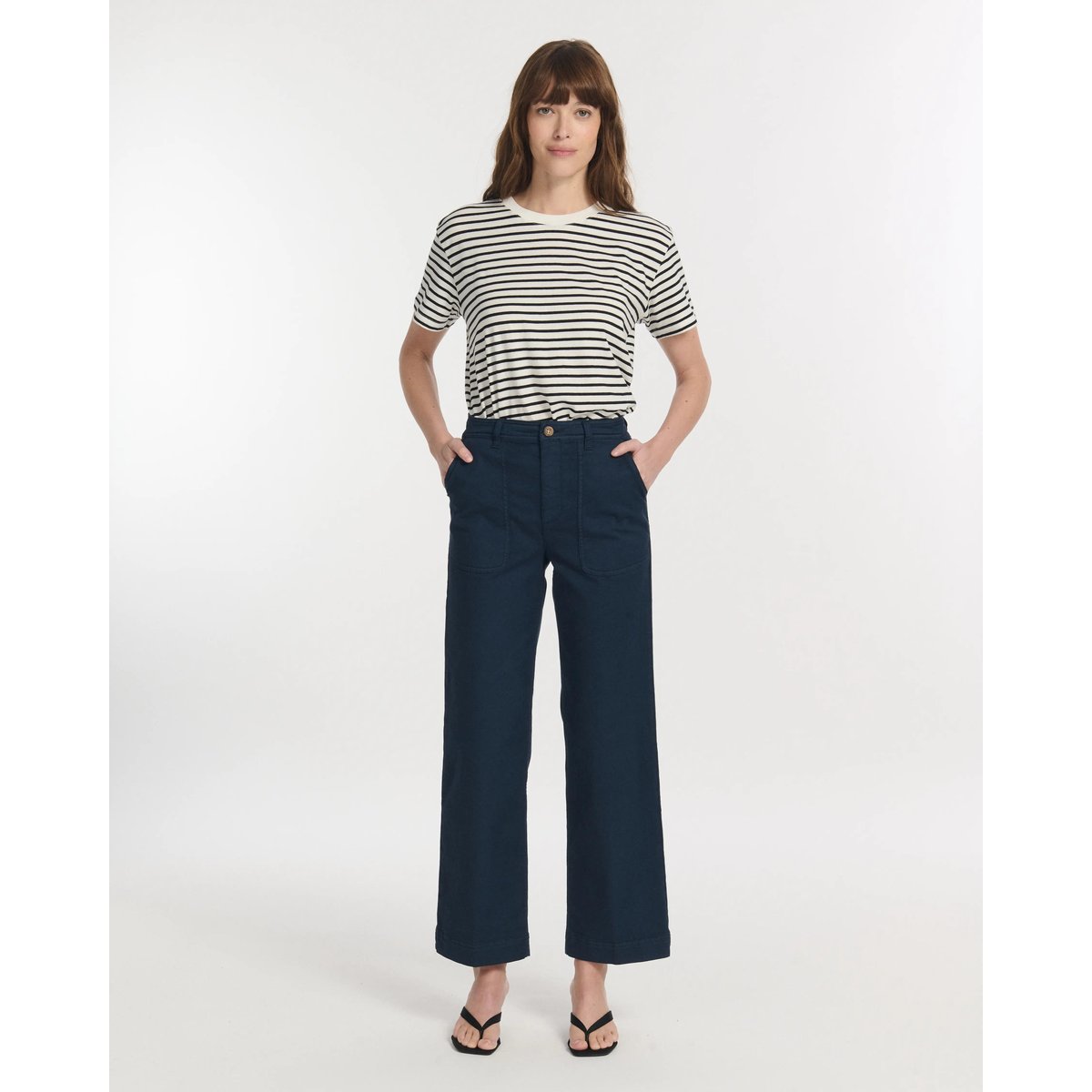 PANTALON DROIT LARGE TAILLE HAUTE UTILITY STRETCH marine, LABDIP