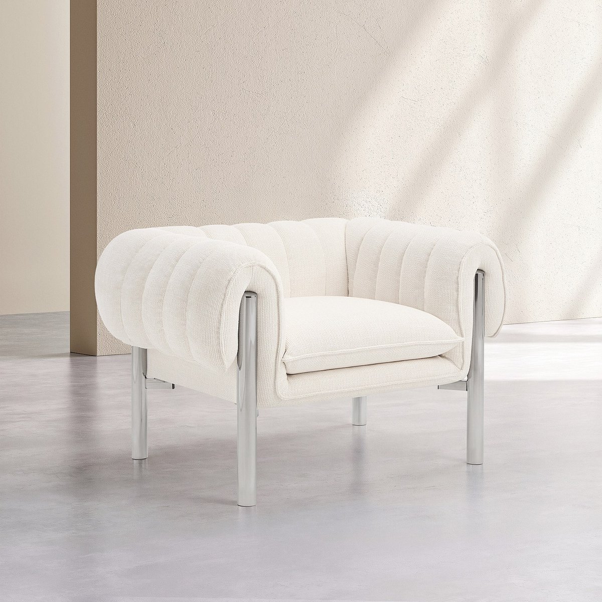 Fauteuil droit pin, bois, acier inoxydable, polyester OSINI beige, HABITAT