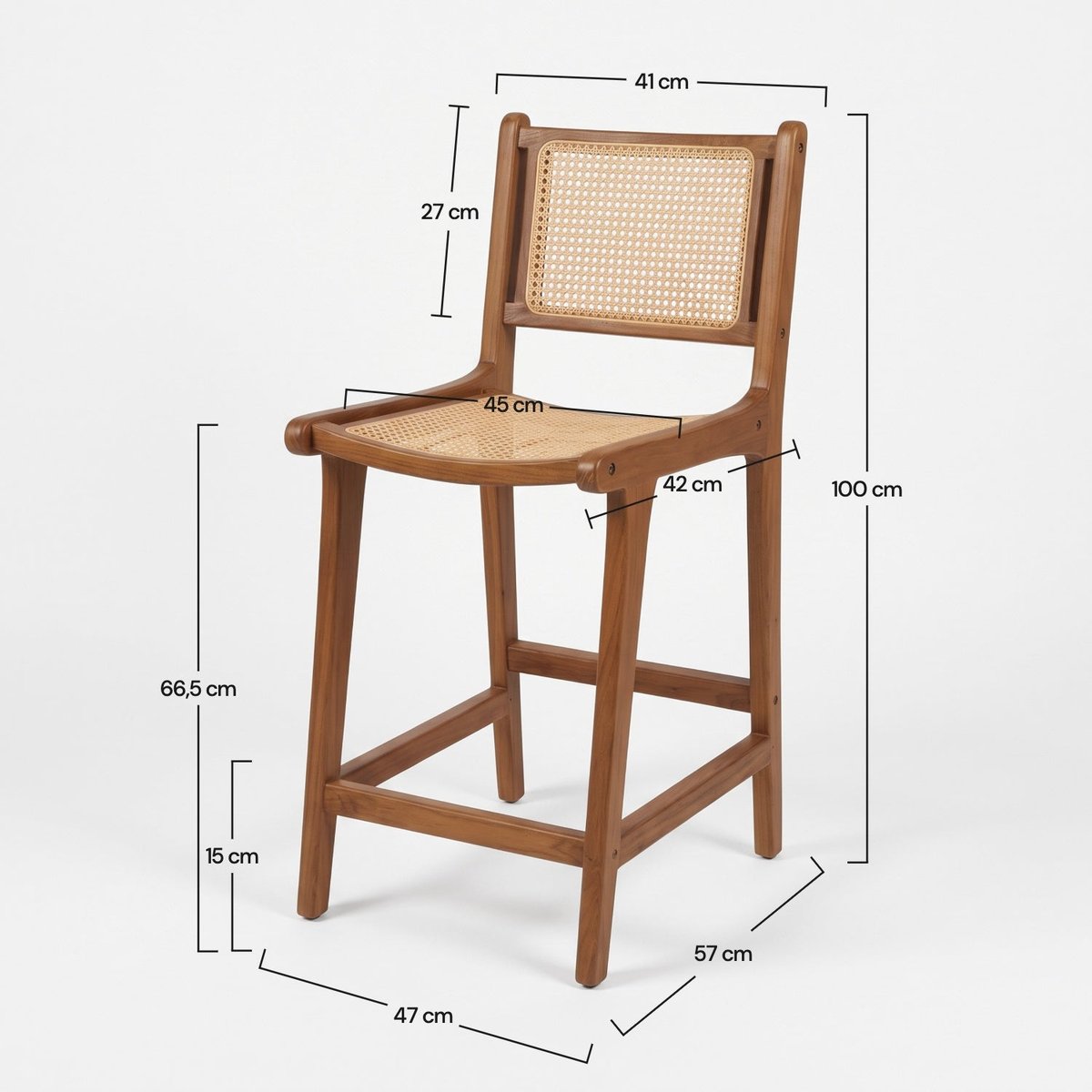 Lot de 2 chaises pour îlot central 66,5 cm en teck et cannage en rotin - KYLA beige, MAISON PAVANE