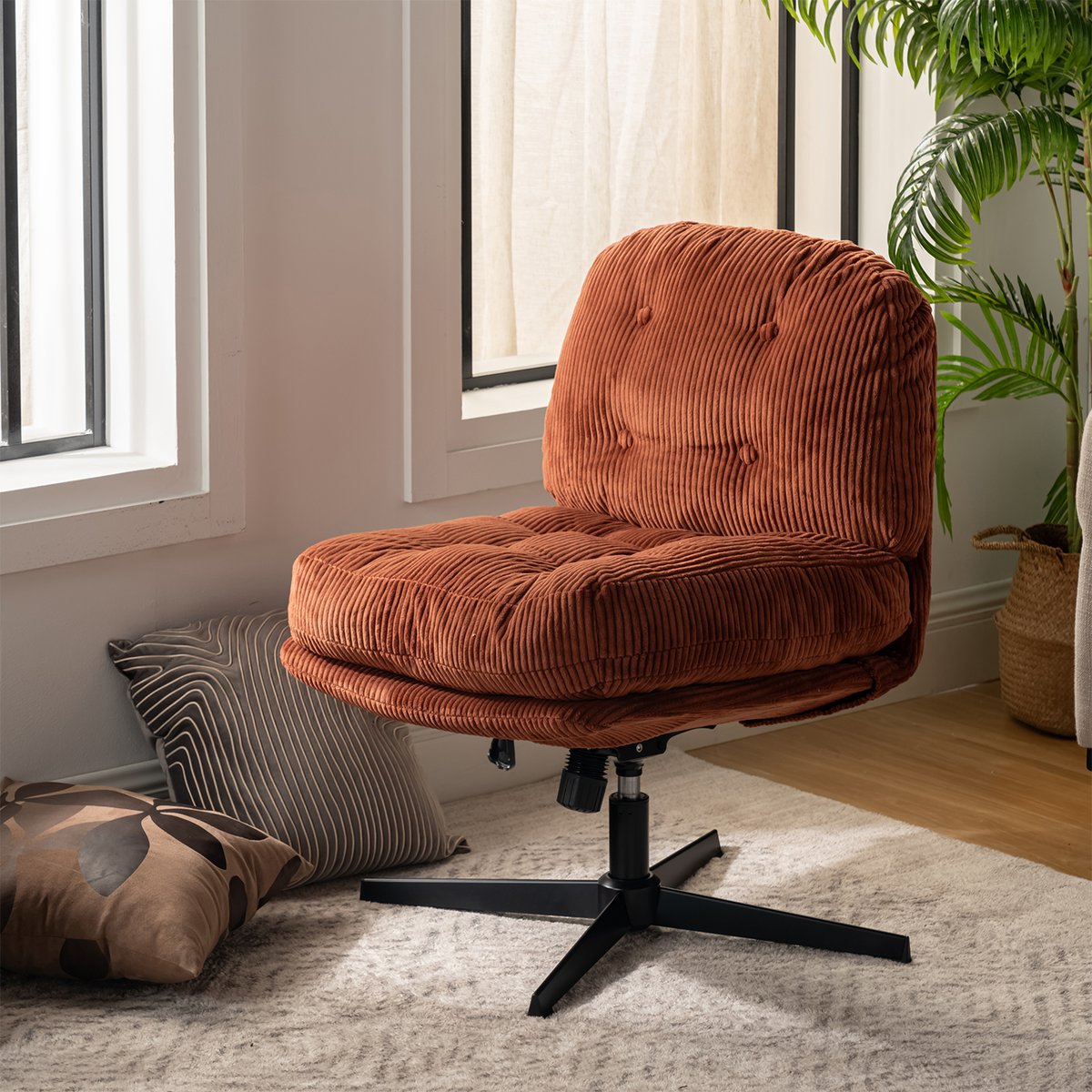Chaise de bureau rotatif réglable en hauteur en velours côtelé, ALINTONEXOFFICE rouge, MEUBLES COSY