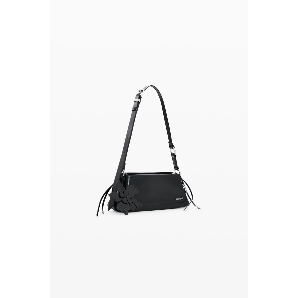 Sac moyen effet cuir charm noir, DESIGUAL