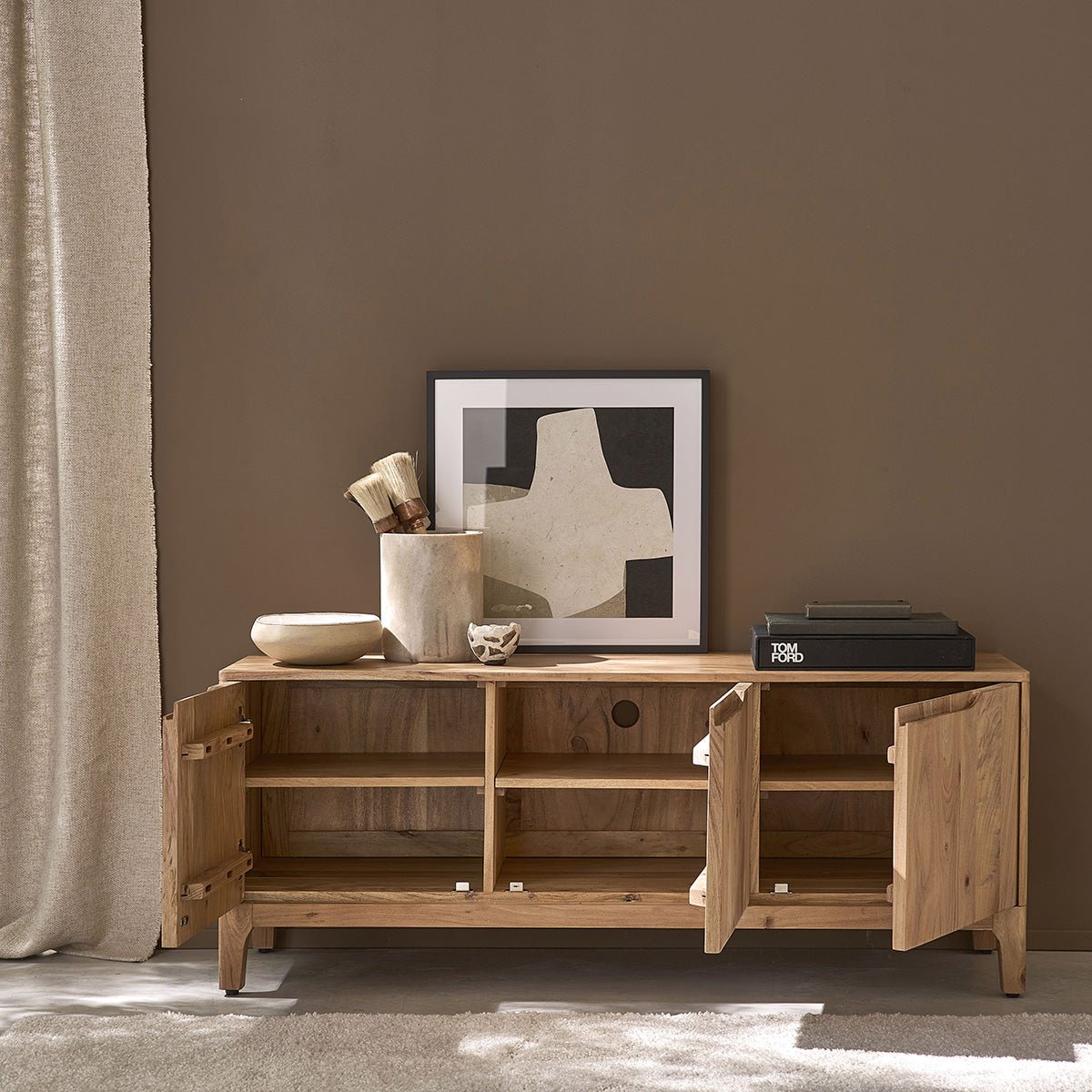 Meuble TV en acacia massif 3 portes SAMSO couleur unique, BERAH GETAH