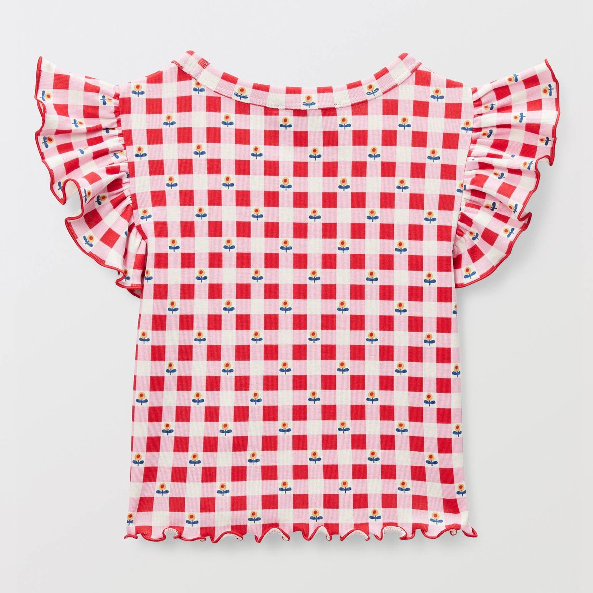 T-shirt manches volantes imprimé en coton rouge, MONOPRIX
