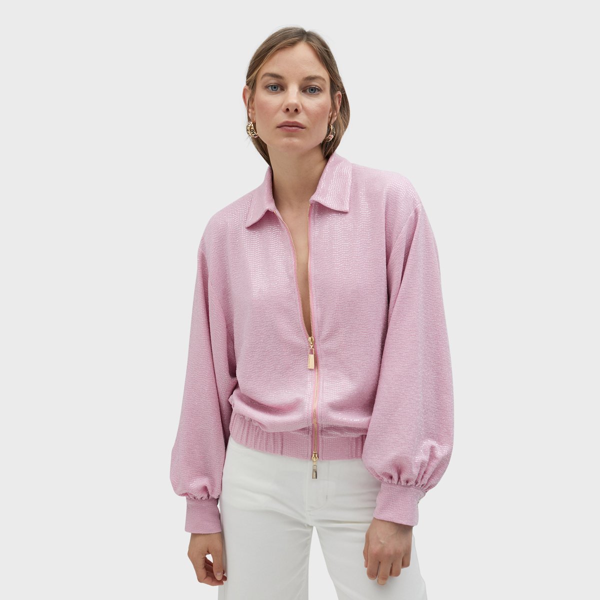 Veste bomber à col revers rose clair, LOLA CASADEMUNT