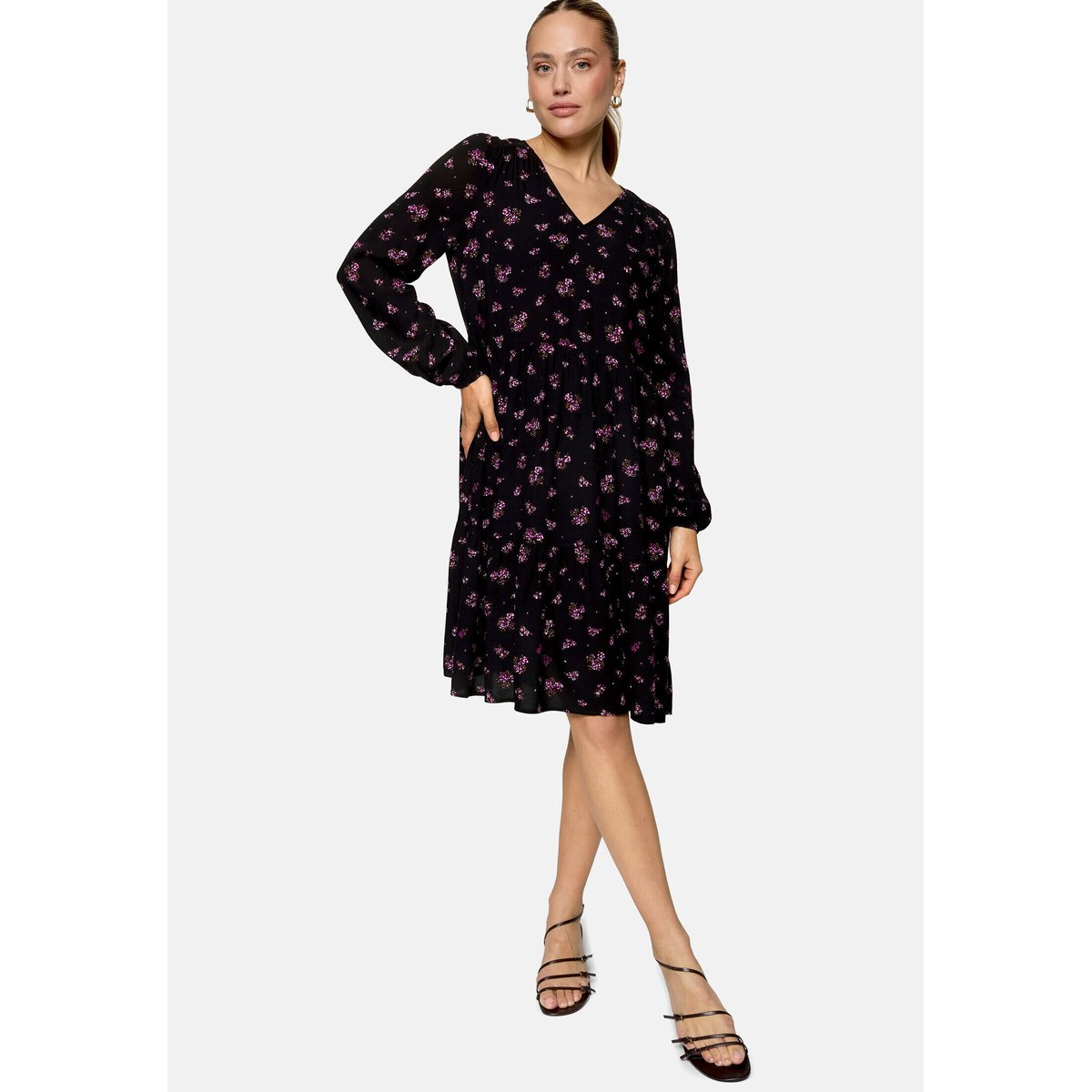 Robe à volants à impression black/pink, ZERO