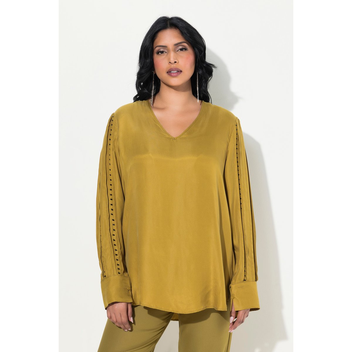 Chemisier en cupro vert olive, ULLA POPKEN