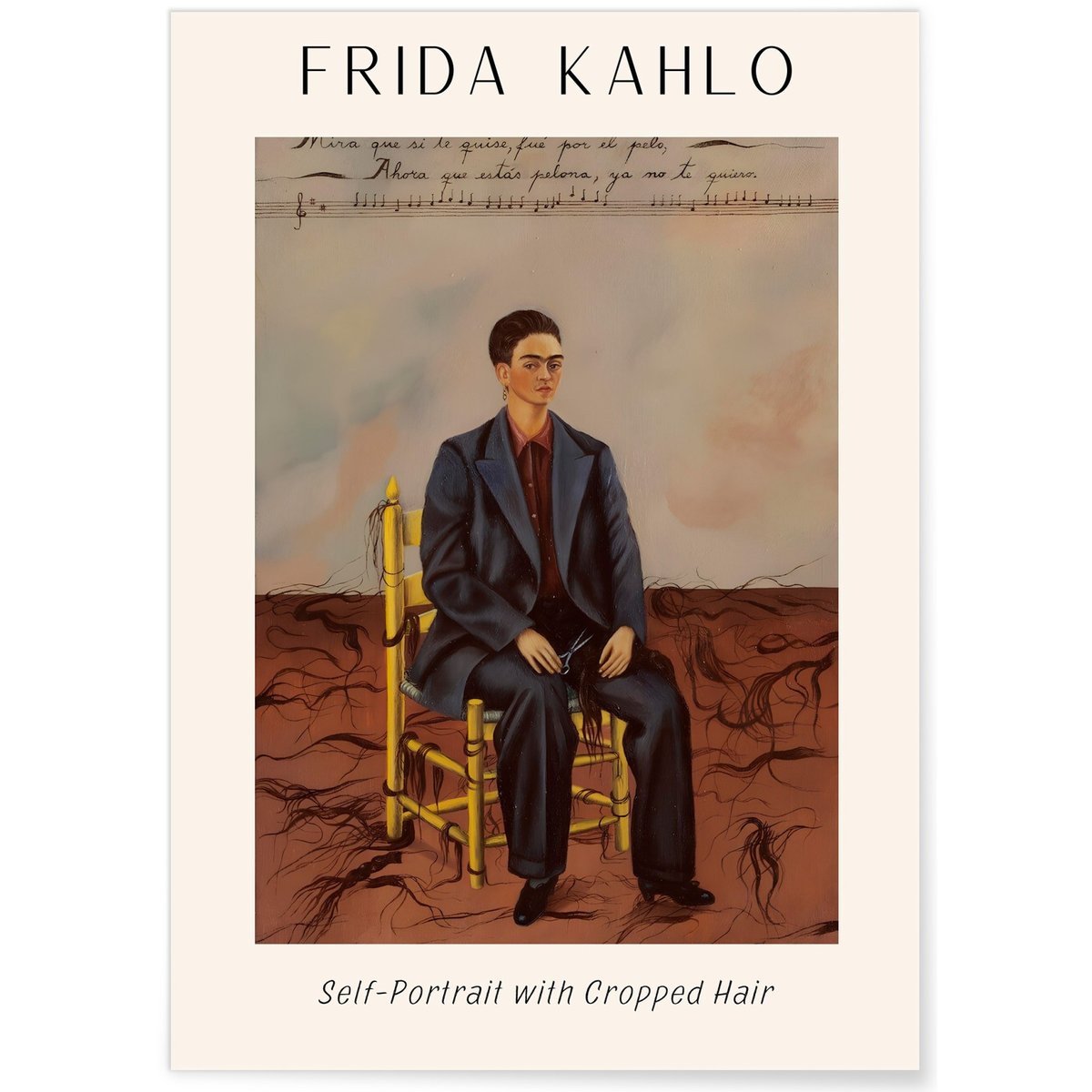 Affiche Frida Kahlo « Self-Portrait with Cropped Hair » blanc, L'AFFICHERIE