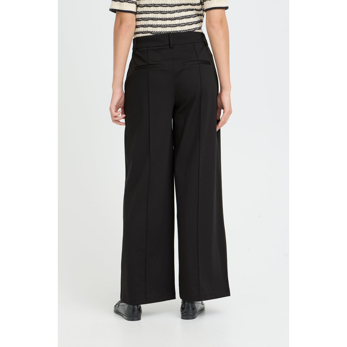 Pantalon coupe droite, jambes larges, taille haute noir, ICHI