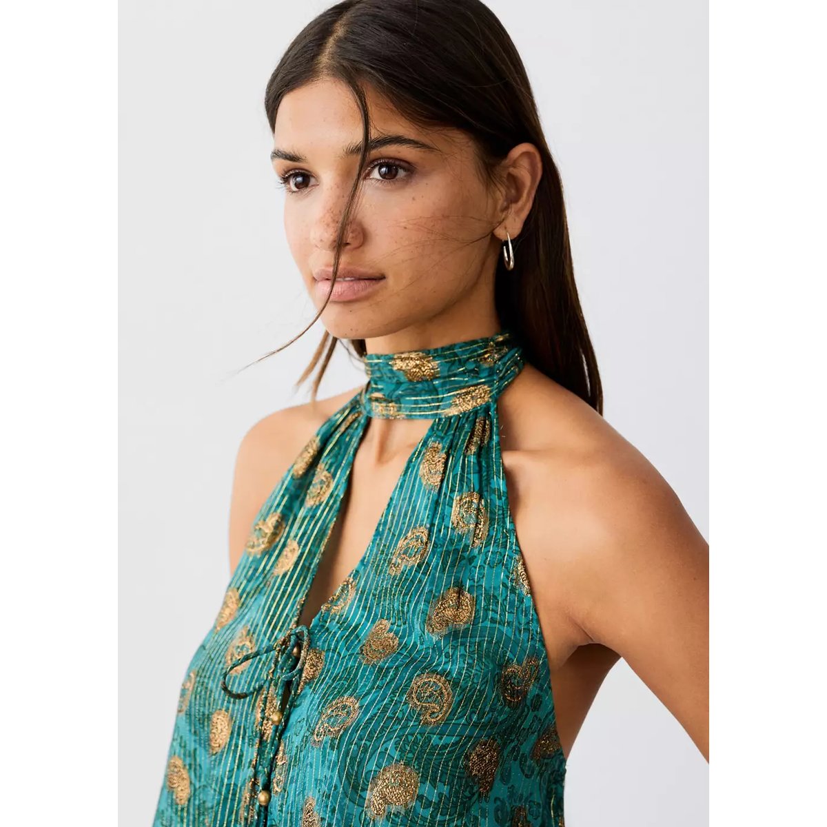 Top halter imprimé bleu pétrole, MANGO TEEN