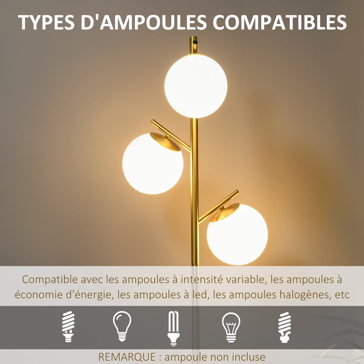 Lampadaire + suspension Métal Or doré, blanc, HOMCOM