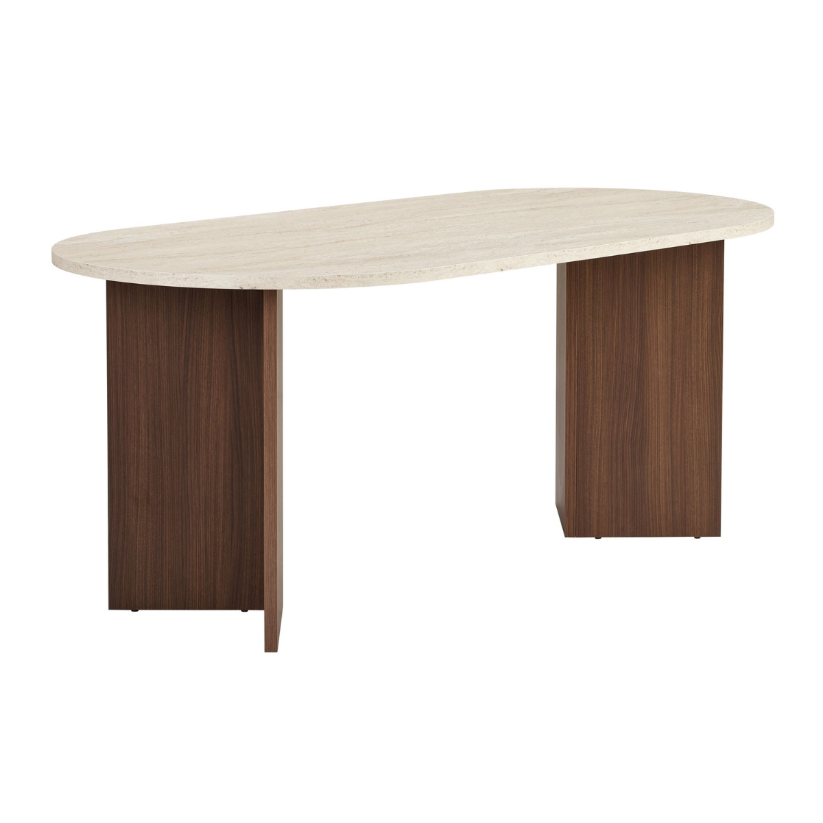 Table à manger avec bords arrondis - SABLE travertin/ noyer, CALICOSY