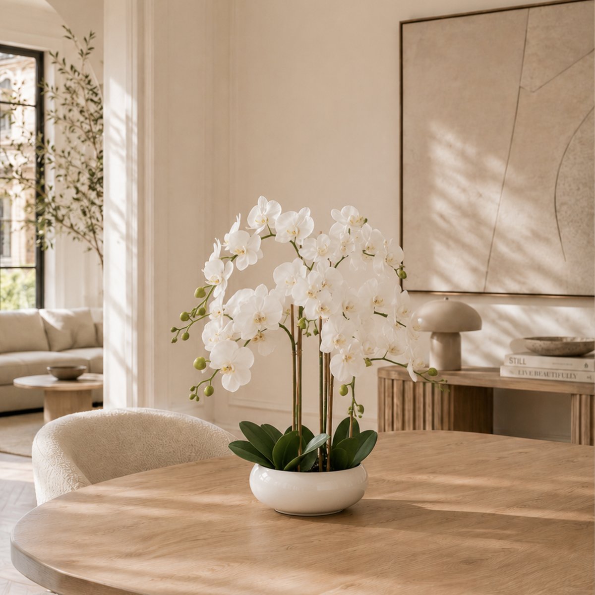 Orchidée artificielle blanche 55cm blanc, LIGNE DECO