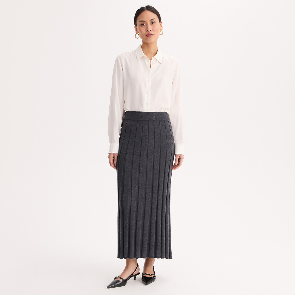 Jupe plissée en tricot, longue anthracite, ANNE WEYBURN