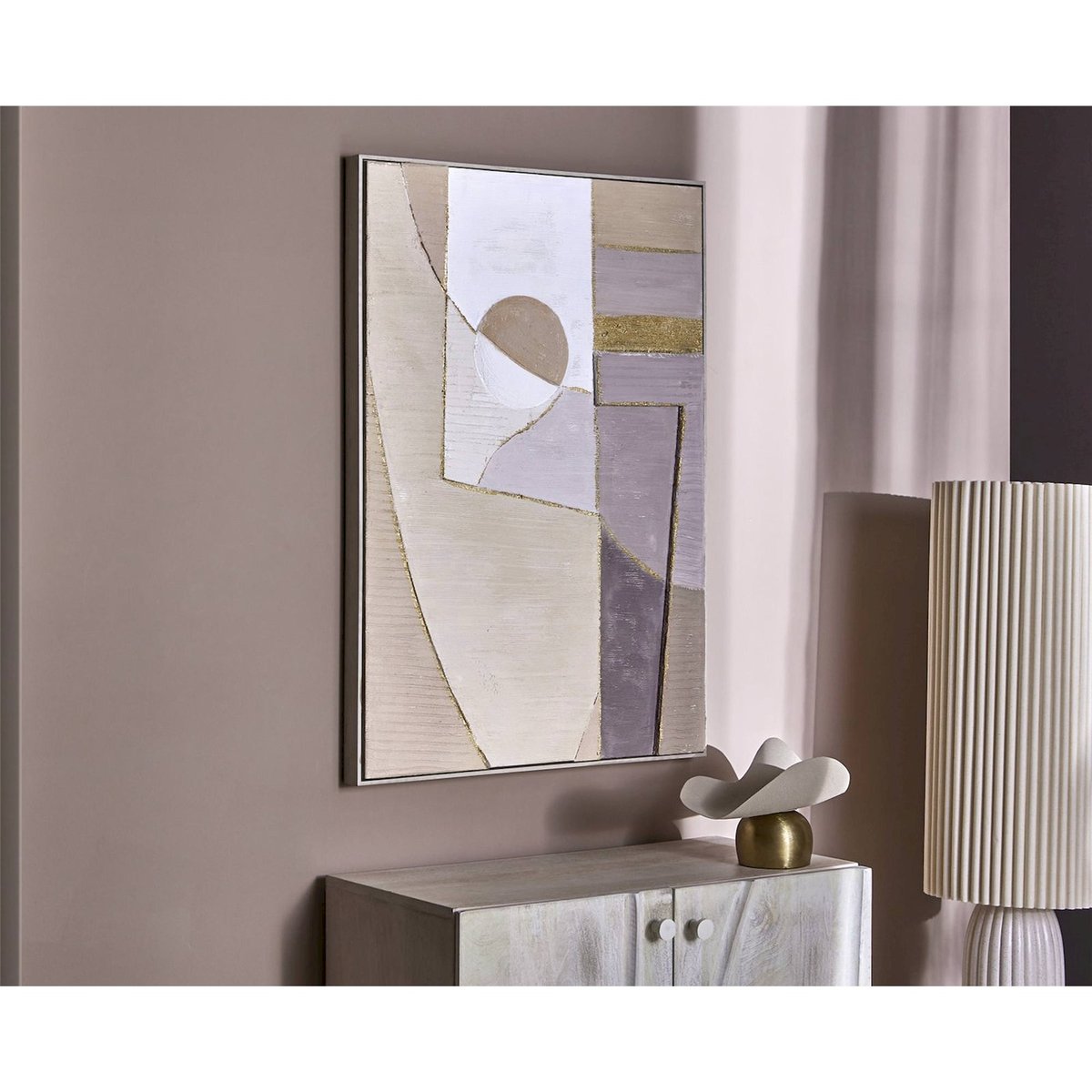Tableau abstrait rectangulaire en bois beige terre lignes or élégant, RECOLLECTION
