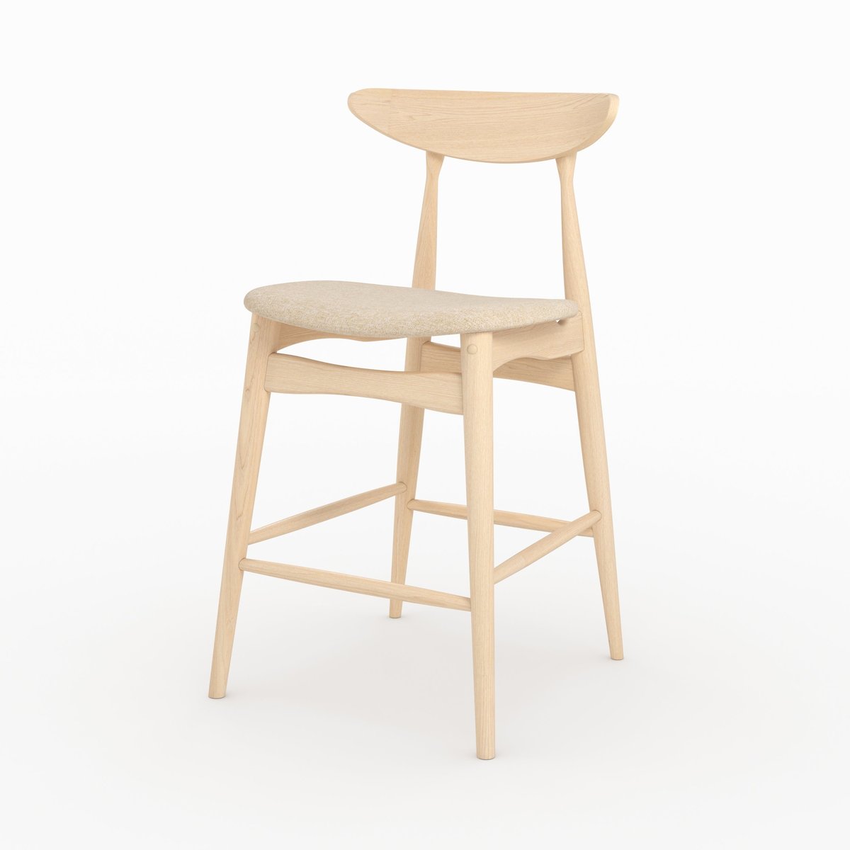 Lot de 2 chaises pour ilot central 63,5 cm en tissu et bois d'hévéa - JOSETTE beige, MAISON PAVANE