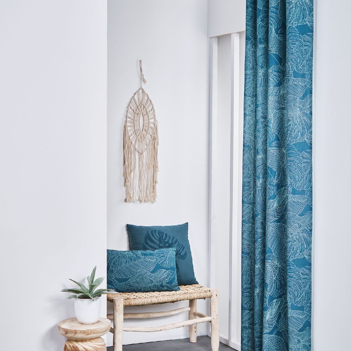 Rideau oeillets floral coton KALI MAGDALENA bleu, TODAY