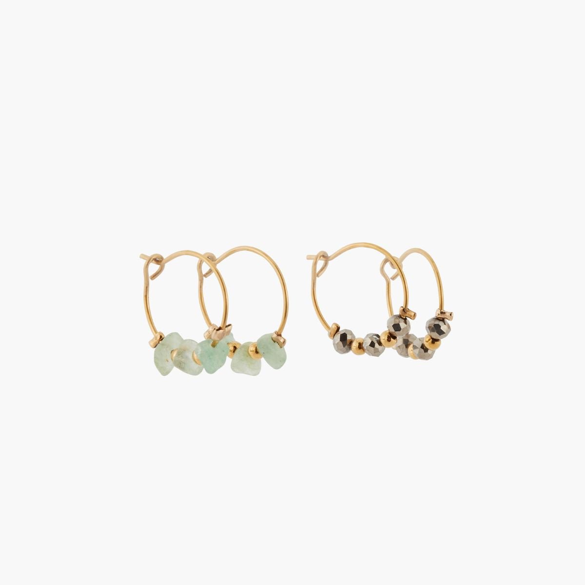 Set de 2 mini créoles acier inoxydable pierres d'Aventurine vert, BALABOOSTE