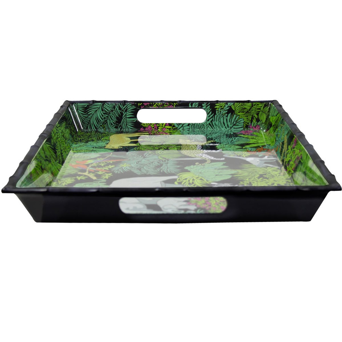 Plateau de service en mélamine Jungle 50 cm noir / vert, LES JARDINS DE LA COMTESSE