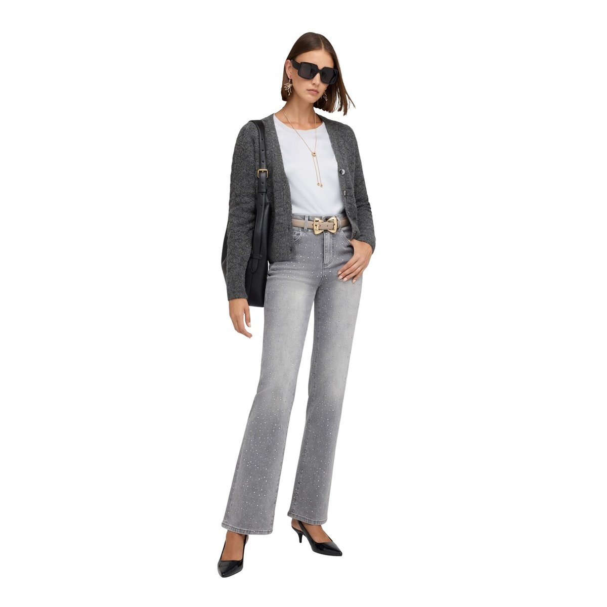 Jean large avec strass appliqués gris, MOTIVI