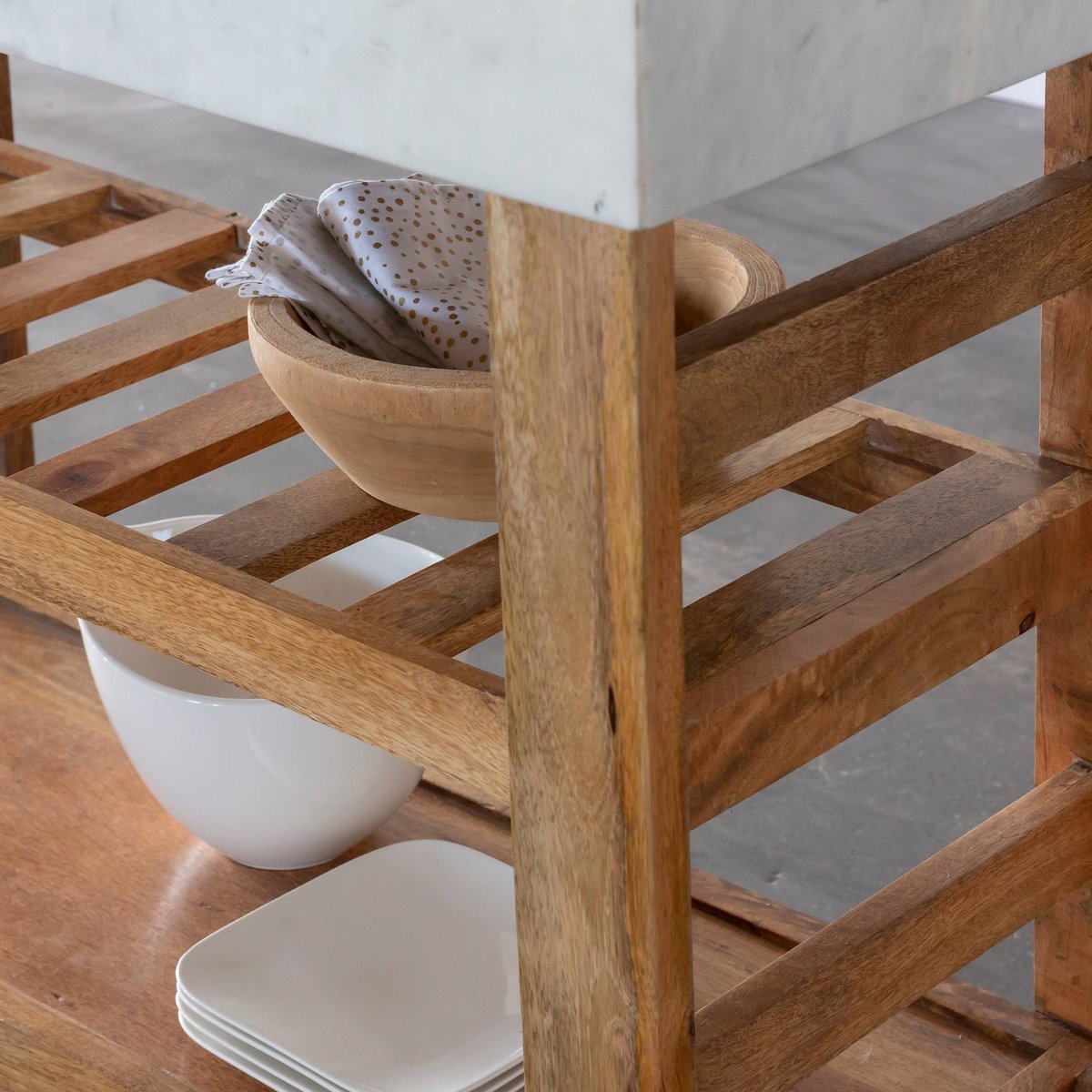 Billot en bois massif et marbre LOUCA blanc, MADE IN MEUBLES 