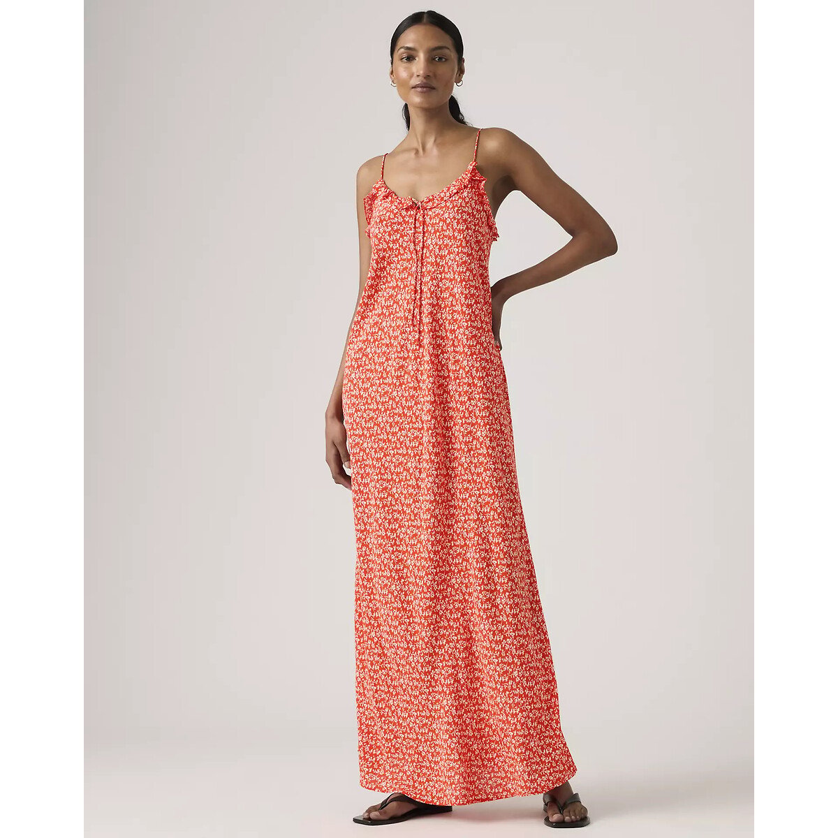 Robe midi fines bretelles imprimé fleurs imprimé rouge, LEVI'S