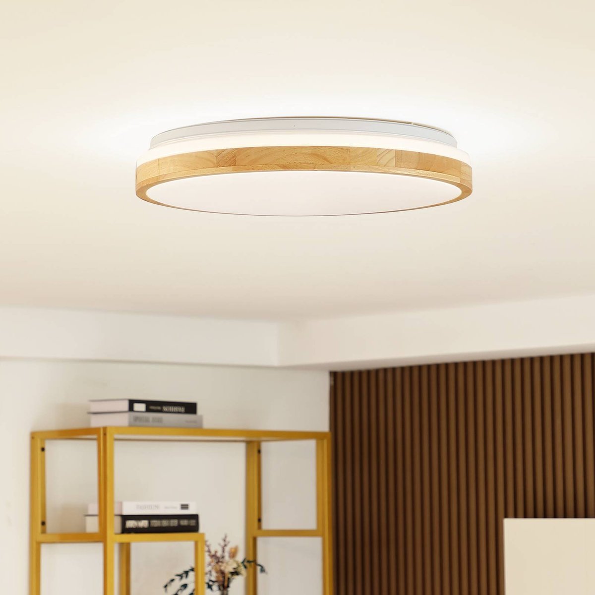 Plafonnier en bois moderneLED, Emiva bois clair, blanc, LINDBY