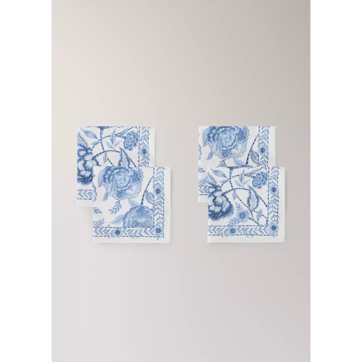 Pack de 4 serviettes de table coton imprimé fleuri bleu, MANGO HOME
