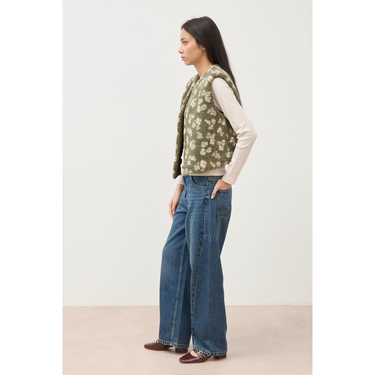 Gilet sans manches réversible vert kaki, BONOBO