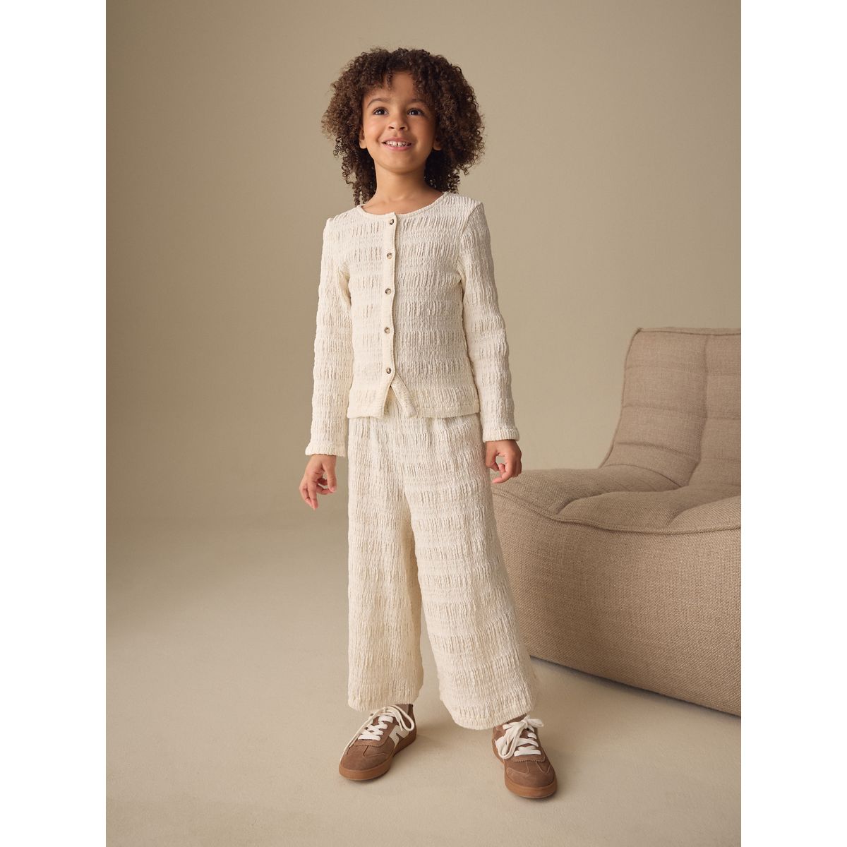 Ensemble pantalon large et cardigan texturé écru, NEXT