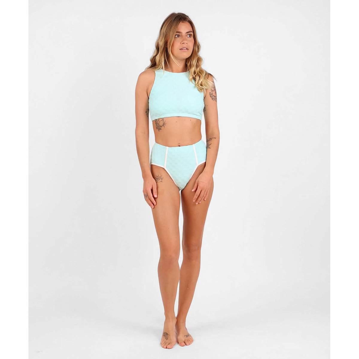 Brassière haute damier éponge SOUREY turquoise, OXBOW