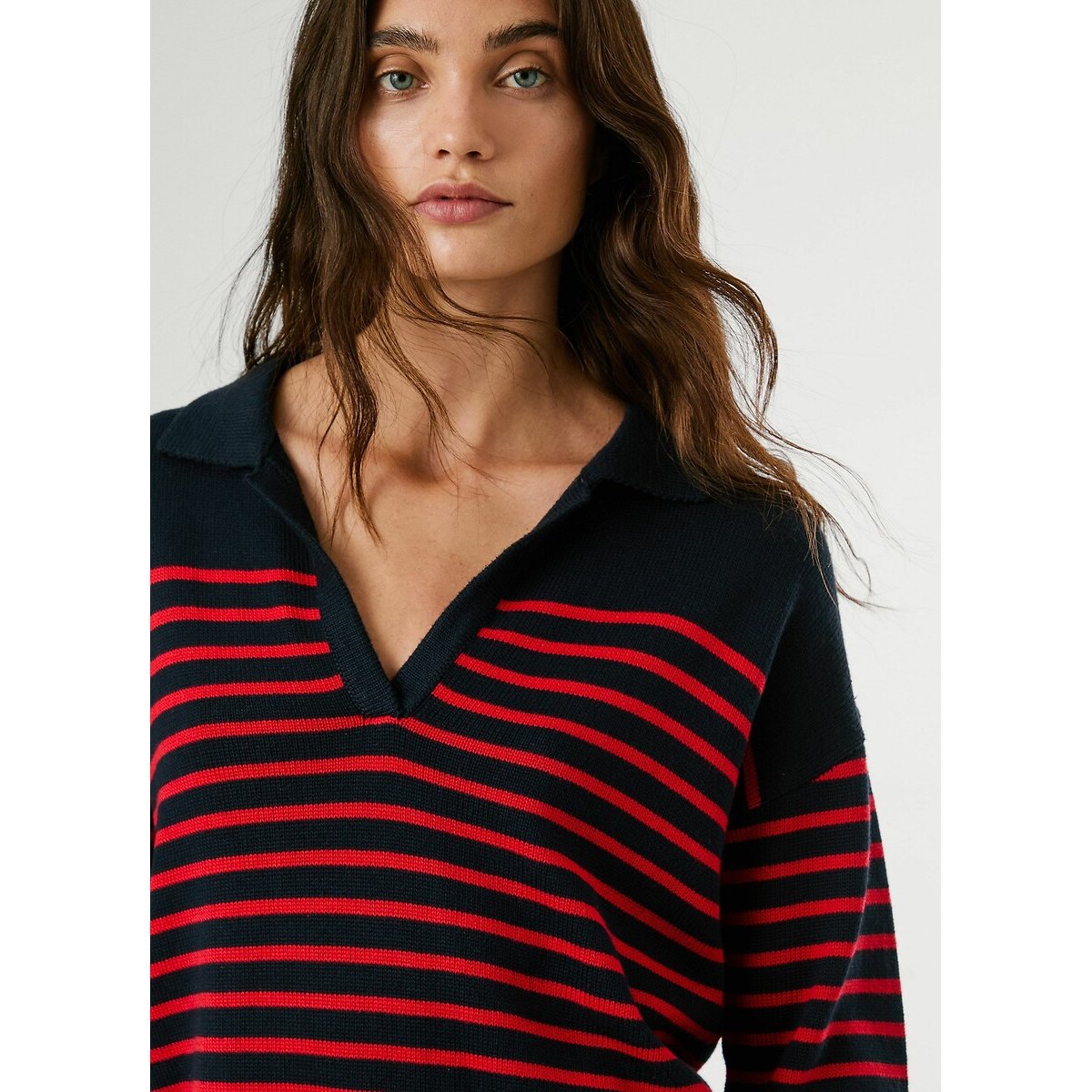 Pull col polo à rayures CARLINA bleu/rouge, PEPE JEANS