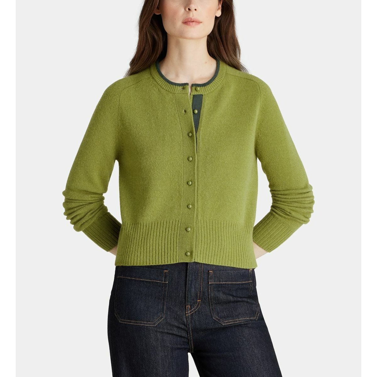 Cardigan droit court dali en laine vert gazon, GALERIES LAFAYETTE