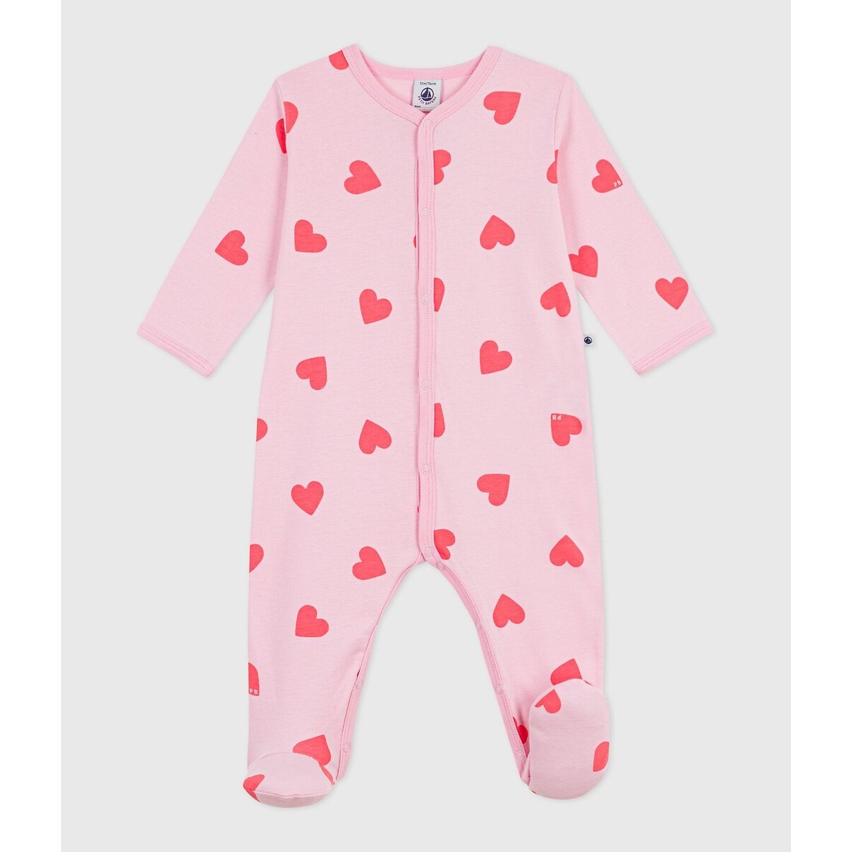 Pigiama in cotone, stampa cuori rosa, PETIT BATEAU