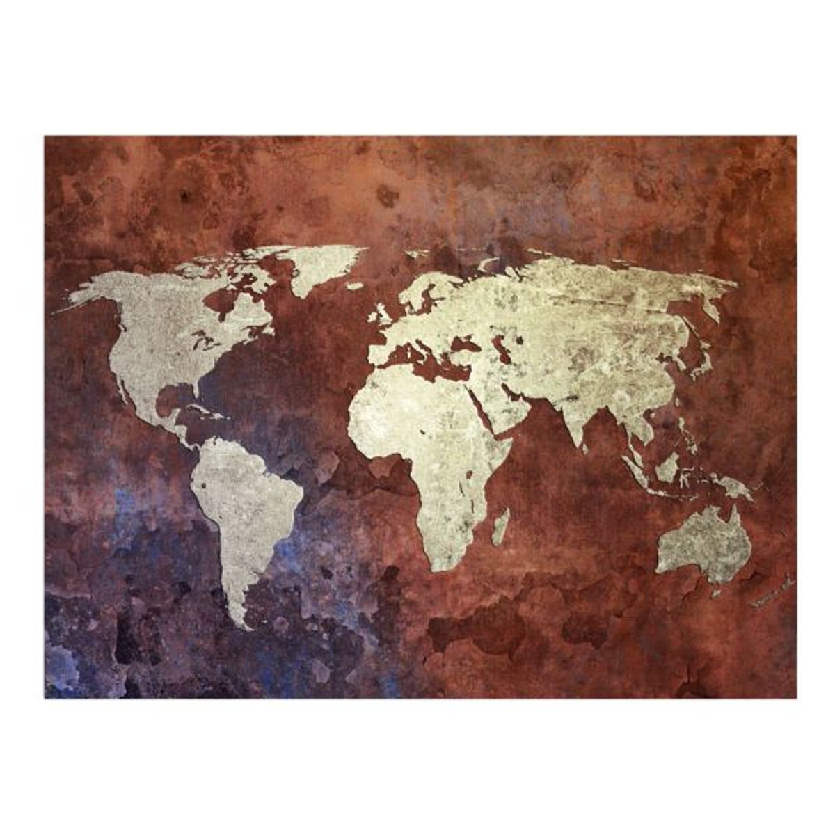 Papier peint intissé panoramique Carte du monde Iron continents bleu, EDEN