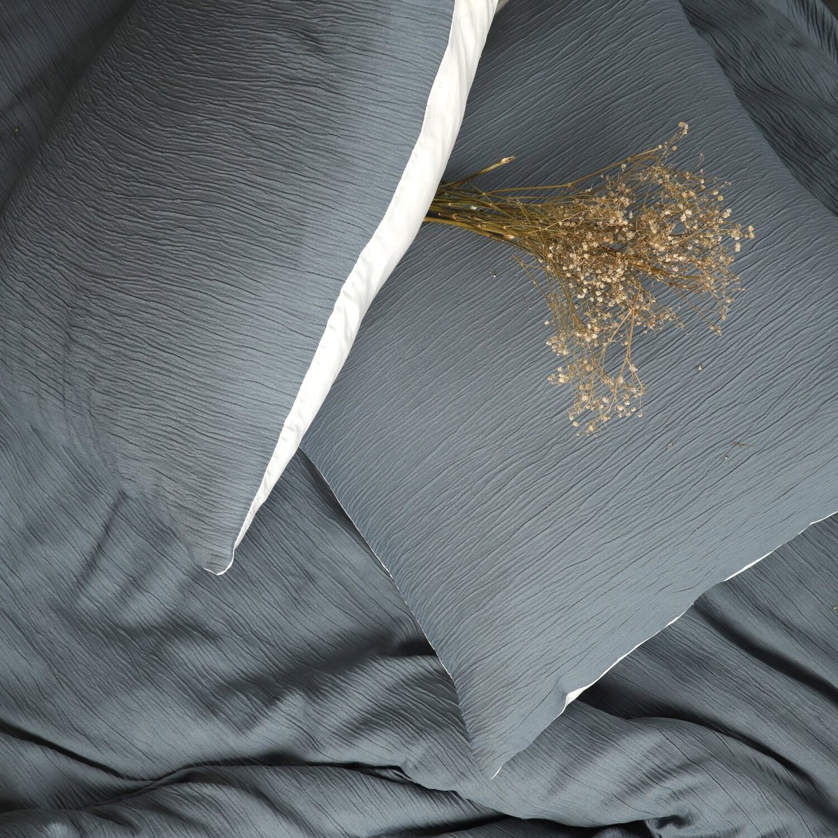 Parure housse de couette en gaze de microfibre unie, MAYA bleu pétrole, C DESIGN HOME TEXTILE