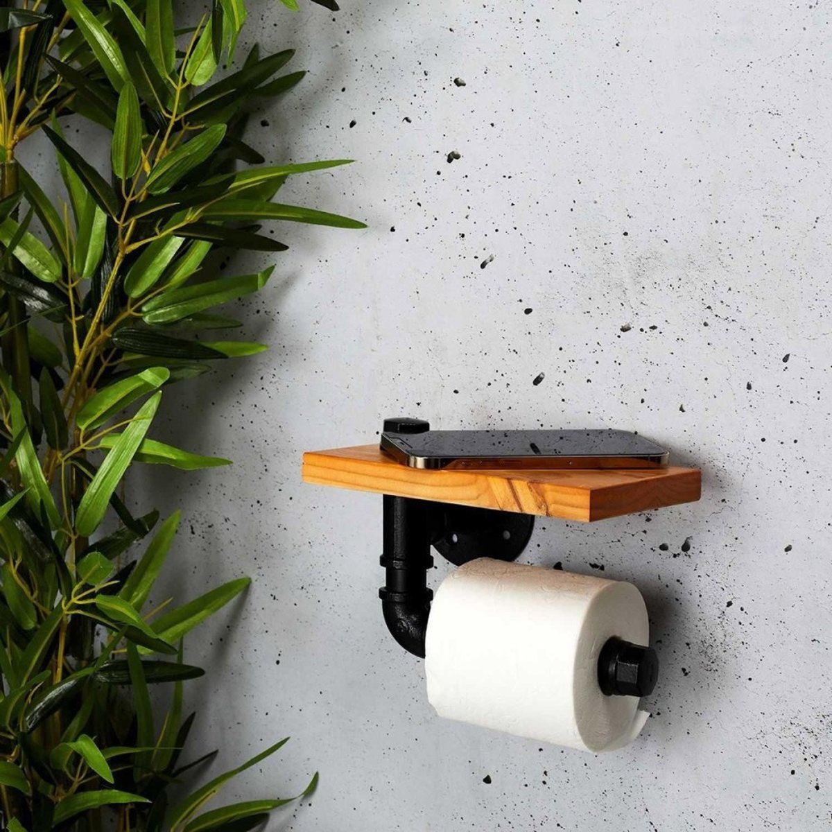 Dérouleur Wc Avec Support Industriel noir, DECORATIE