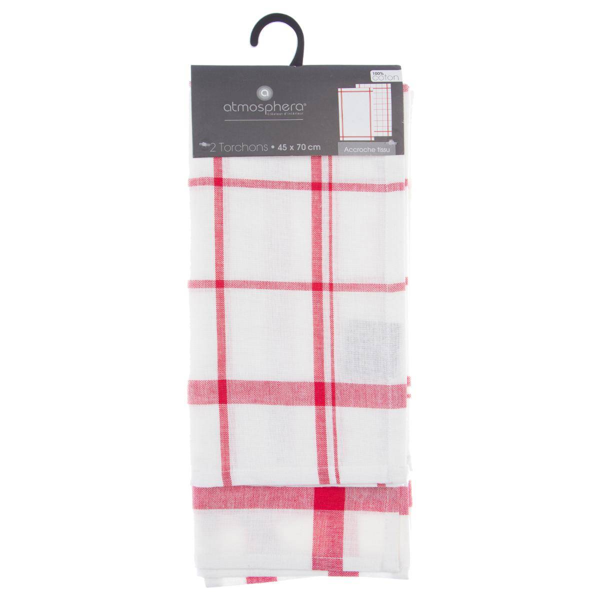 Lot de 2 torchons imprimés TRADITION rouge, ATMOSPHERA