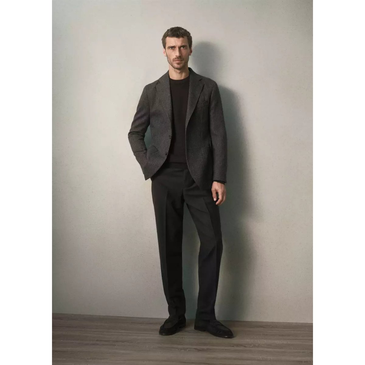 Veste en laine italienne à chevrons, coupe slim fit marron, MANGO MAN