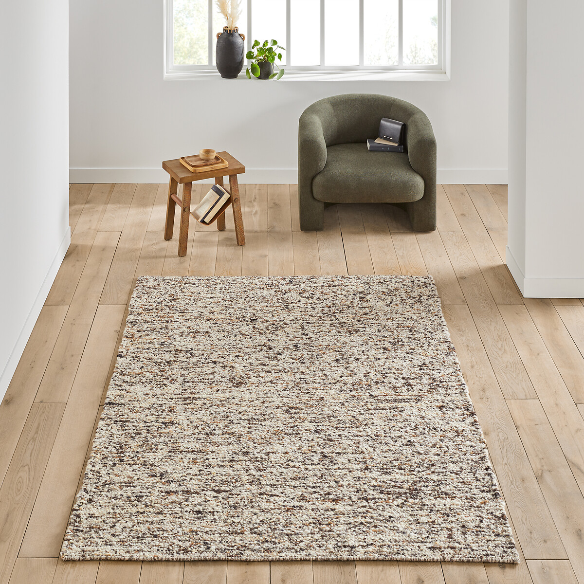 Vloerkleed in wol en katoen, Acan naturel/zwart, LA REDOUTE INTERIEURS