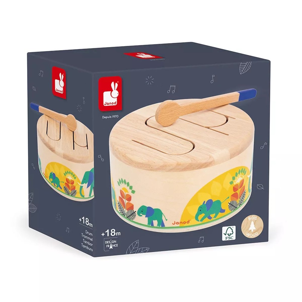 Tambour, Instrument De Musique Enfant En Bois multicolore, JANOD