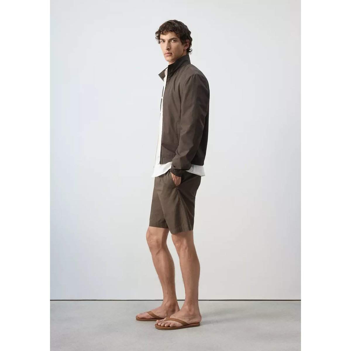 Veste droite coton lyocell marron, MANGO MAN