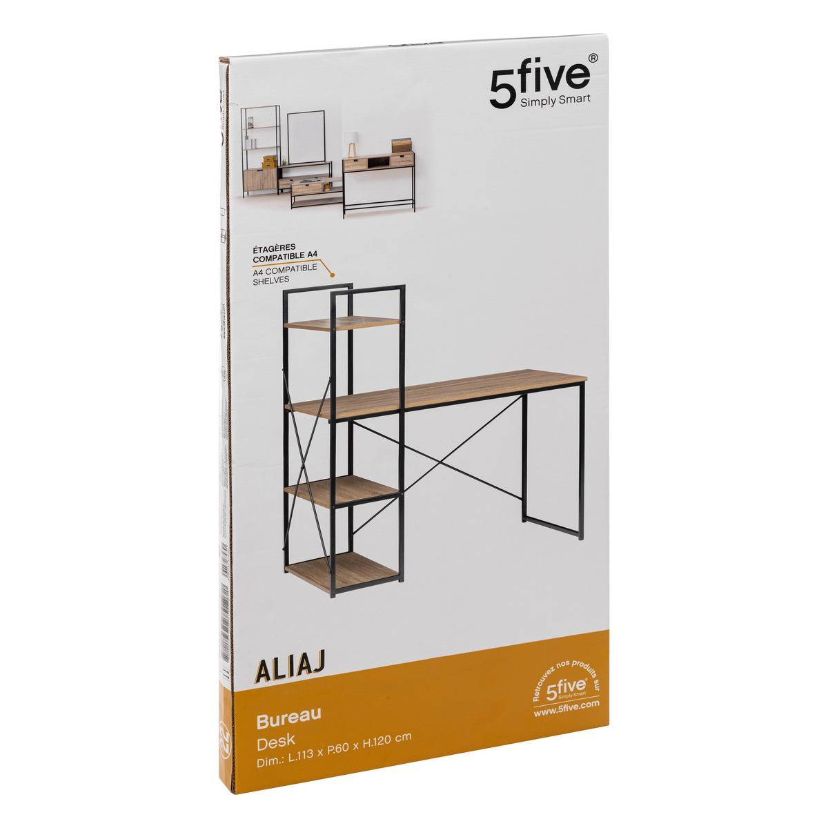 Bureau avec étagères ALIAJ noir, 5FIVE SIMPLY SMART