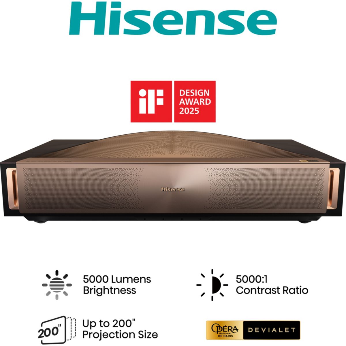 Vidéoprojecteur home cinéma L9Q 2025 - 4K Ultra HD Triple Laser - 5000 lumens - Ultra Courte Focale marron, HISENSE