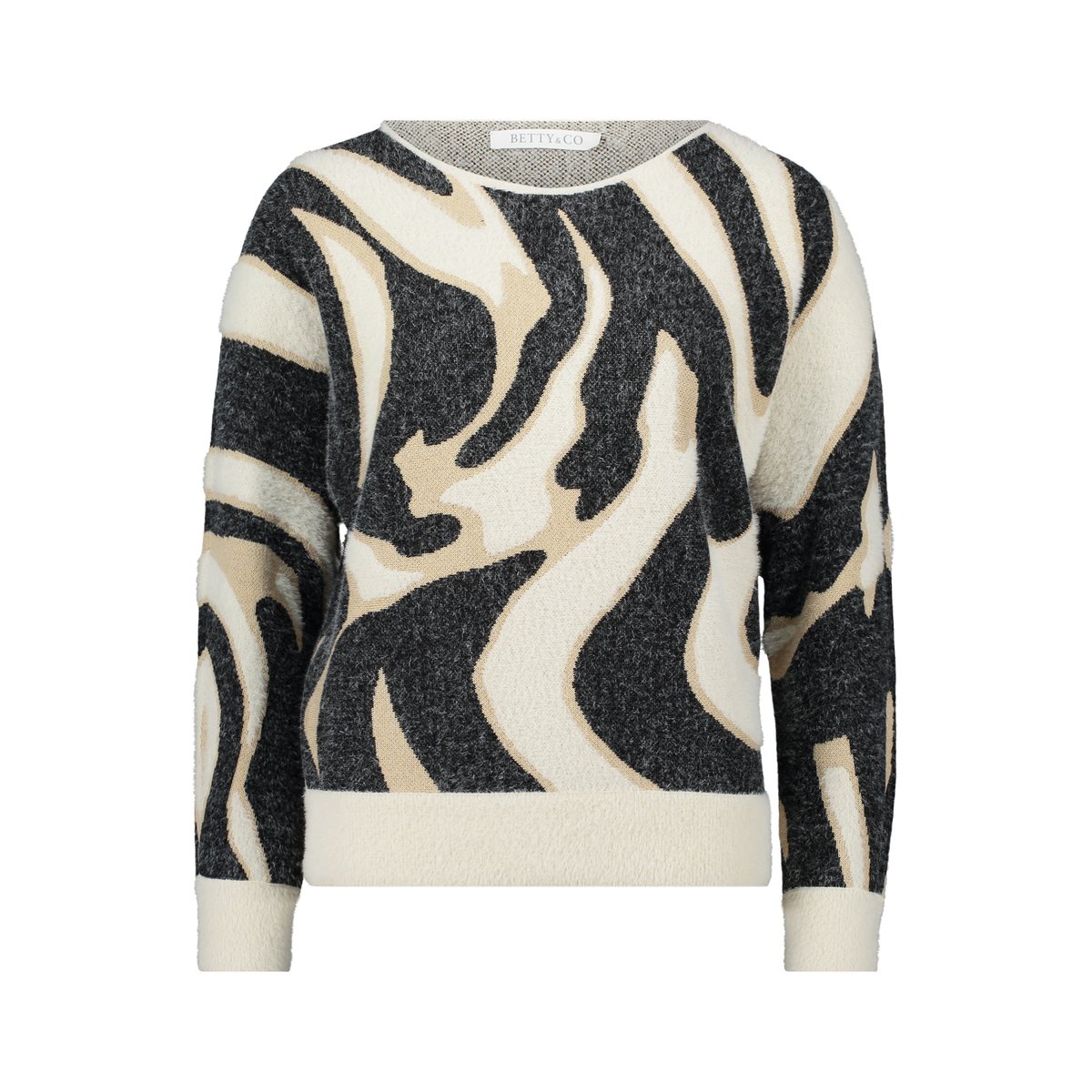 Pull-over en maille à bordures côtelées blanc/noir, BETTY & CO