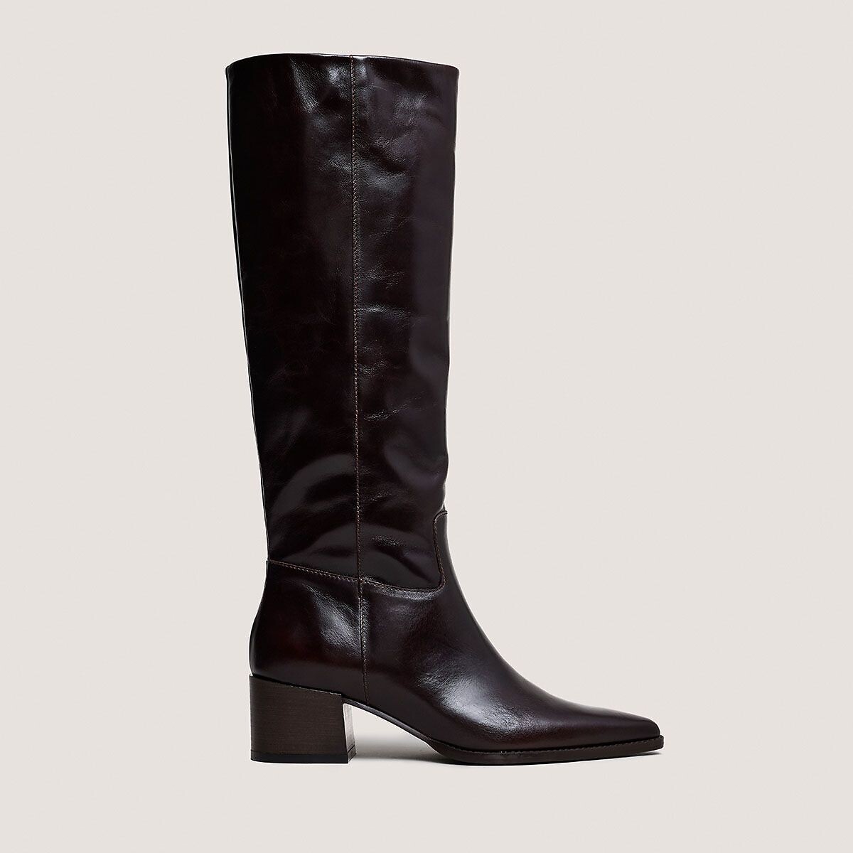 Bottes pointues à talons, en cuir, PRIERE marron foncé, JONAK