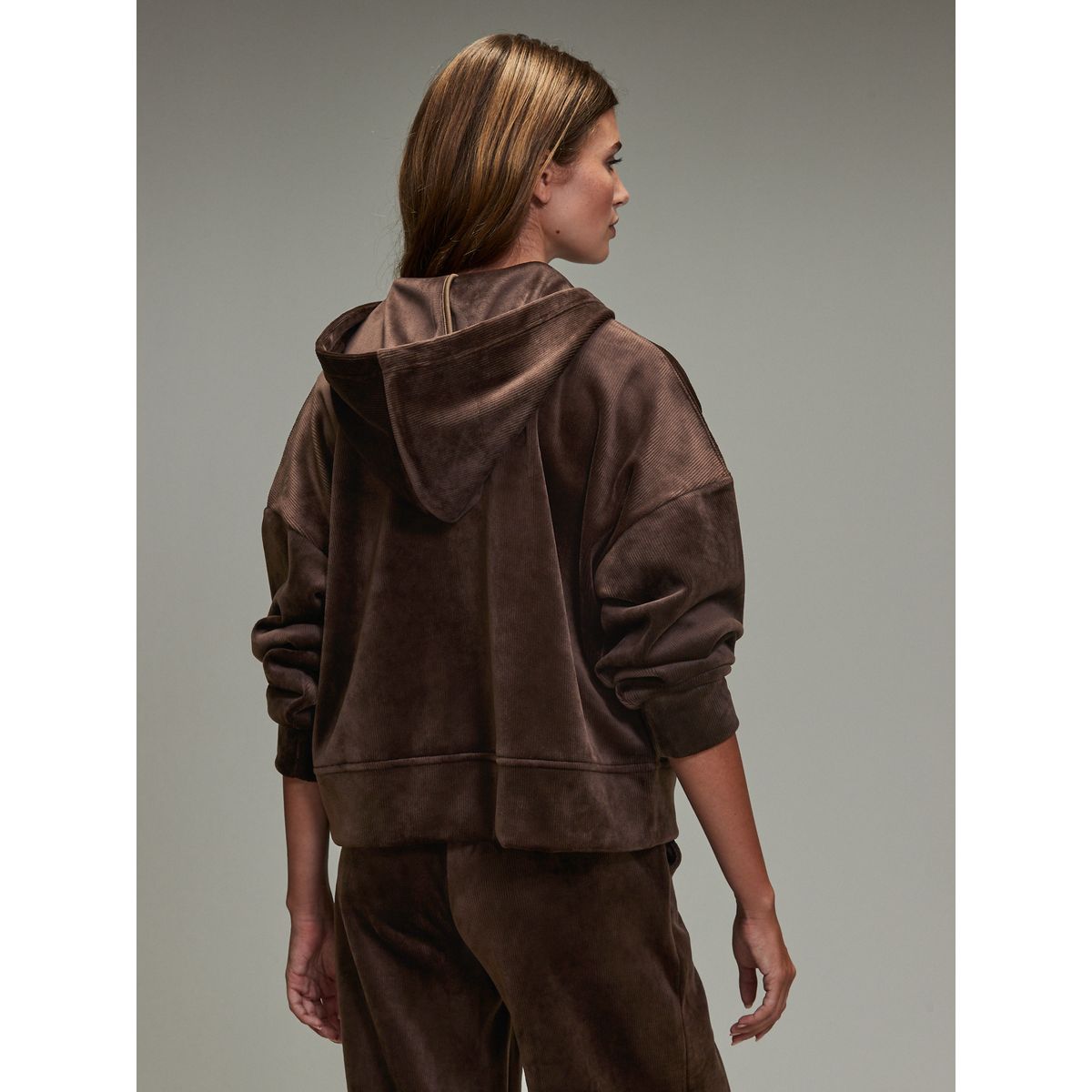 Sweat à capuche manches longues en velours marron chocolat, NEXT