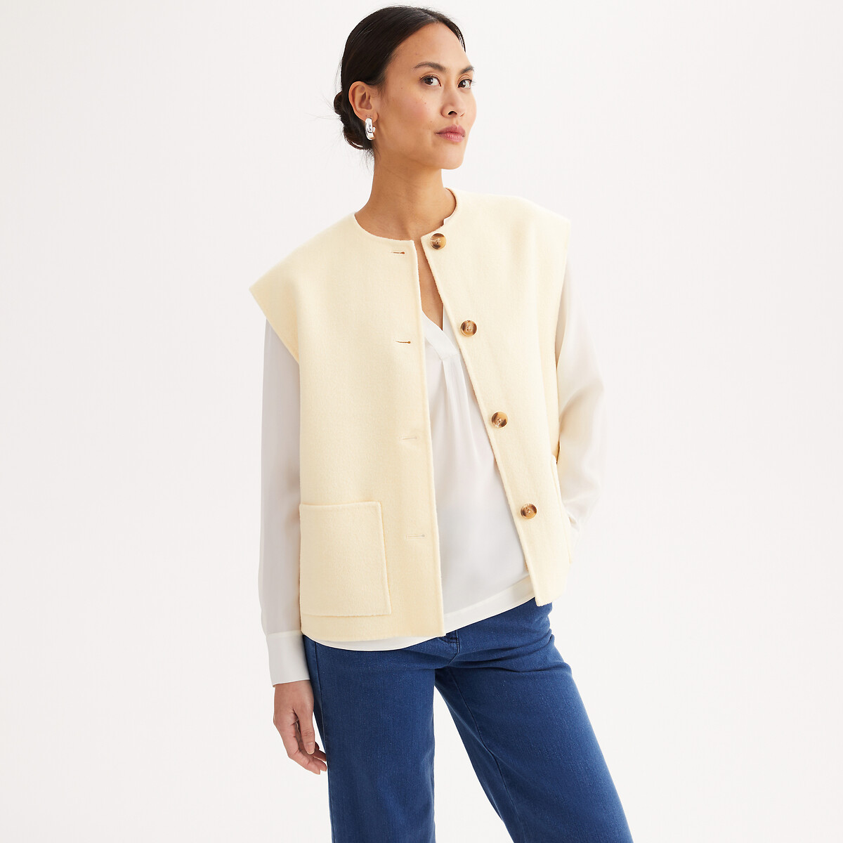 Veste sans manches, en drap de laine, coupe oversize jaune, ANNE WEYBURN
