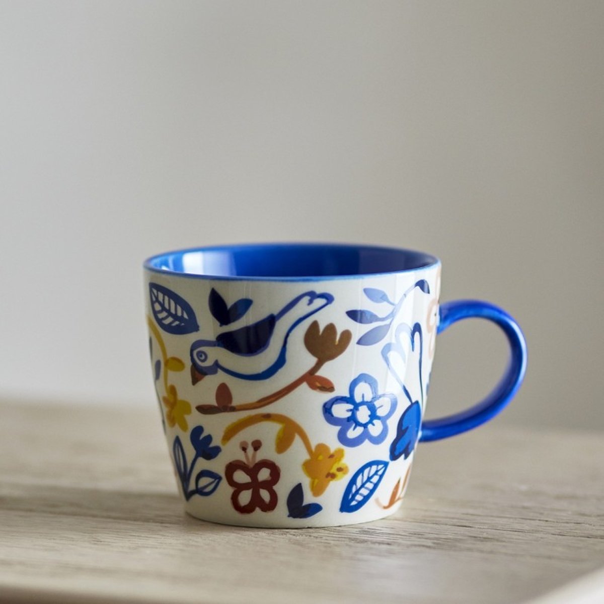 Mugs grès floral oiseaux Figuria set de 4 multicolore, BLOOMINGVILLE